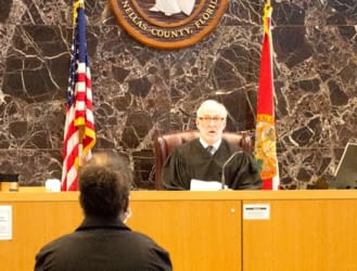 Pinellas-Pasco Circuit Judge Jack Helinger&nbsp;listening to a woman seeking an injunction.