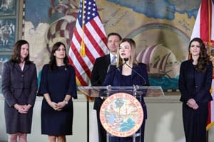 Justice Barbara Lagoa speaking during a press conference